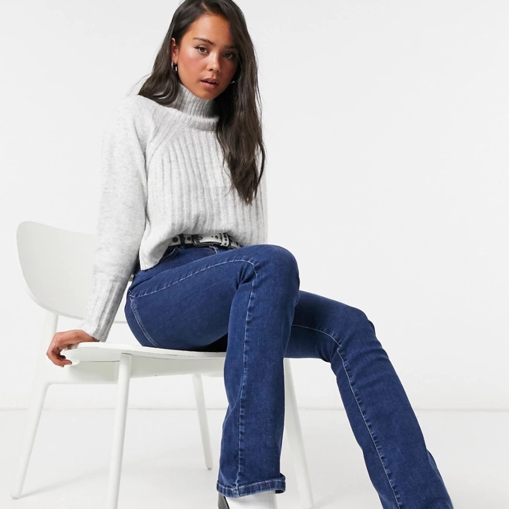 TOPSHOP Rib Crop Turtleneck Sweater L 12 Gray